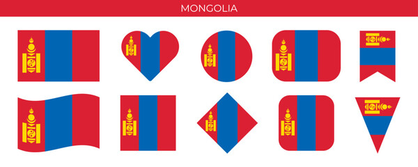 Mongolia flag set. Vector illustration isolated on white background