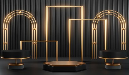 Obraz premium 3D rendering of blank product background for cream cosmetics Modern black podium background