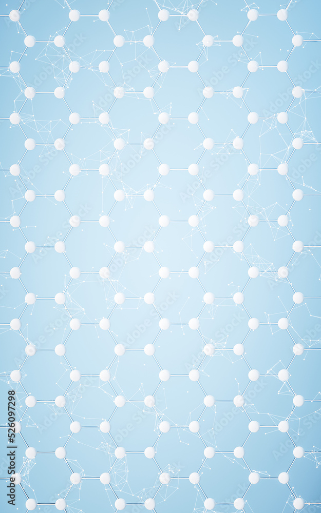 Poster molecule structure with hexagonal shape, 3d rendering.