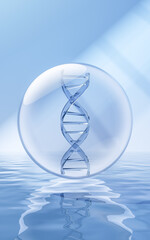 DNA with water surface background, 3d rendering.
