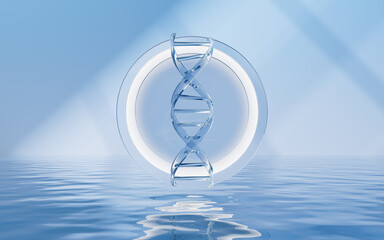 DNA with water surface background, 3d rendering.
