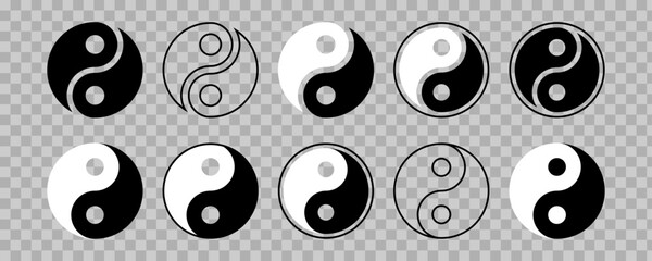 Yin yang symbol. Icon set vector illustration in different variations