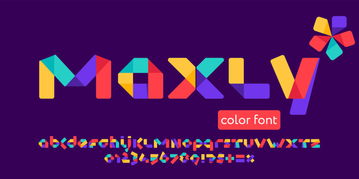 Alphabet made of overlapping lines. Vector paper multicolor origami style icons set.