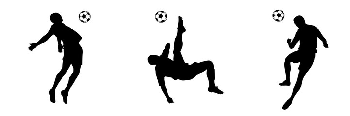 Fototapeta na wymiar Football Soccer player silhouette with ball. High quality isolated Logo. Sport player shooting on white background. Set-2. Vector illustration
