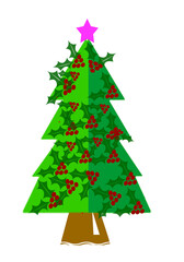 Drawing of christmas tree with little star on top at Chrismas time ,wallpaper,card,greeting.