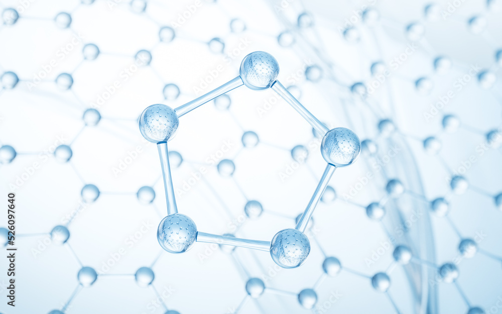 Aufkleber molecule structure with pentagon shape, 3d rendering.