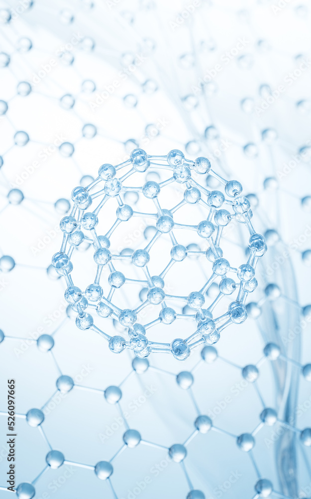 Poster molecule structure with sphere shape, 3d rendering.