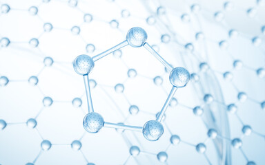 Molecule structure with pentagon shape, 3d rendering.