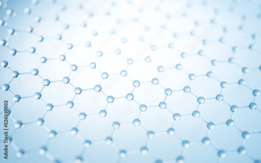 Poster molecule structure with hexagonal shape, 3d rendering.