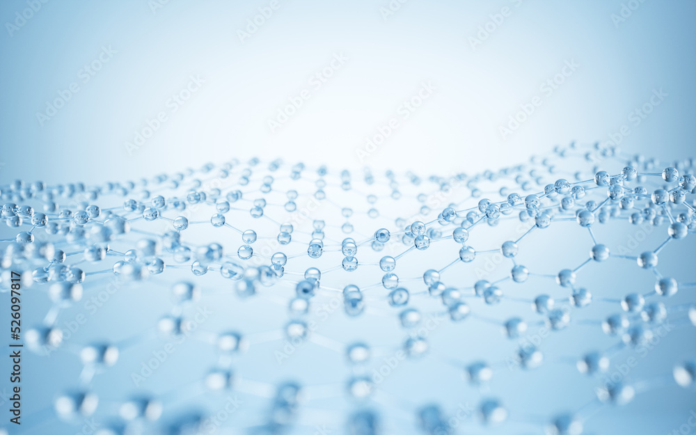 Poster molecule structure with hexagonal shape, 3d rendering.