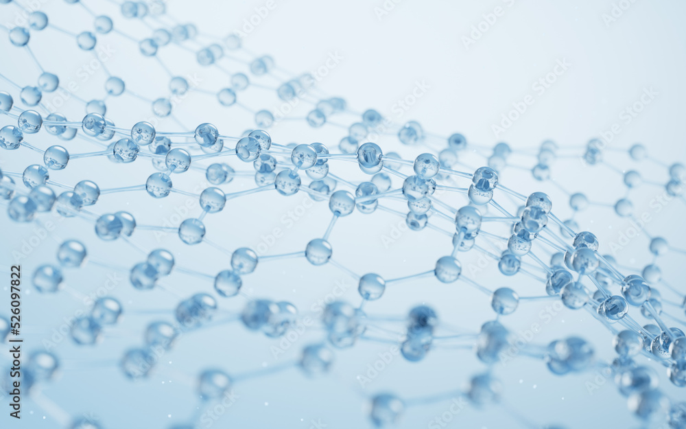 Poster molecule structure with hexagonal shape, 3d rendering.