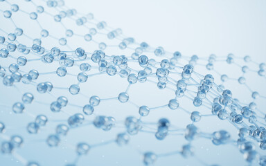 Molecule structure with hexagonal shape, 3d rendering.