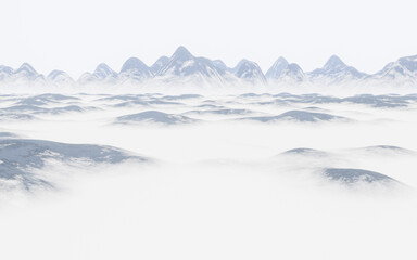 Ink wash painting of mountains, 3d rendering.