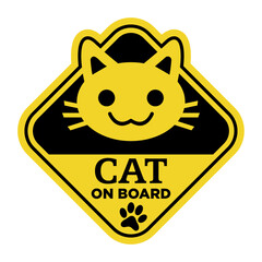 Cat on board sign on Yellow background. Sticker, Decal, Vector illustration.