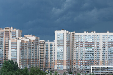 apartment buildings, residential condo in a city. property and mortgage, inexpensive urban estate...