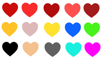 15 colorful hearts, vector set heart shape, lovers on Valentine's day
