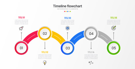 Timeline infographic design with 5 options or steps. Infographics for business concept. Can be used for presentations workflow layout, banner, process, diagram, flow chart, info graph, annual report.