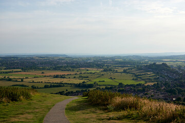 Fototapeta na wymiar View from the Glastonbury Tor, mid-summer in the UK