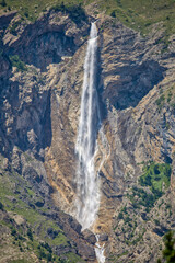 view to the spanish pyrenees with a waterfall in the mountain