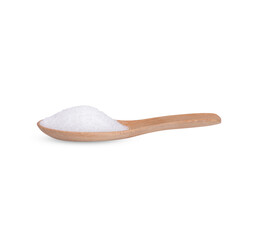Sugar in a wooden spoon isolated on white background