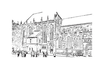 Obraz premium Building view with landmark of Nuremberg is the city in Germany. Hand drawn sketch illustration in vector.