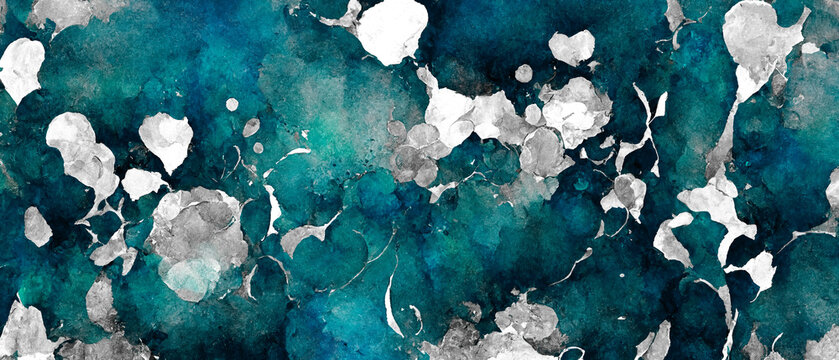 Abstract grunge watercolor background turquoise gray.