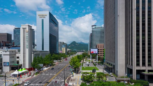 Gwanghwamun Plaza In Seoul City, South Korea.at Summer