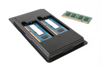 set of RAM modules for a laptop on a white isolated background
