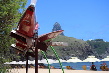 Hawaiian canoe laying on Porto beach, Fernando de Noronha