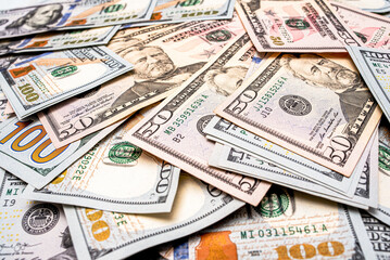 American dollars as a background. Finance and banks. The growth of the dollar.