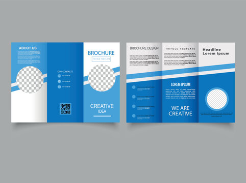 Blue trifold brochure with circles. Catalog for advertising your business. Professional minimalist design.