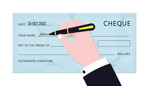 Making Payment with cheque-book financial payments concept Animation