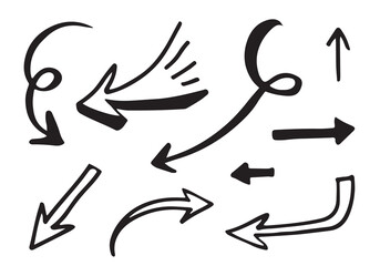 doodle design elements. hand drawn arrows isolated on white background. Vector illustration.