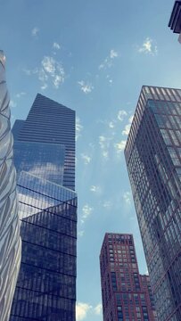Vertical Video of city skycrapers on a sunny day