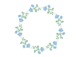青いバラのリース 手描きの薔薇の飾り枠