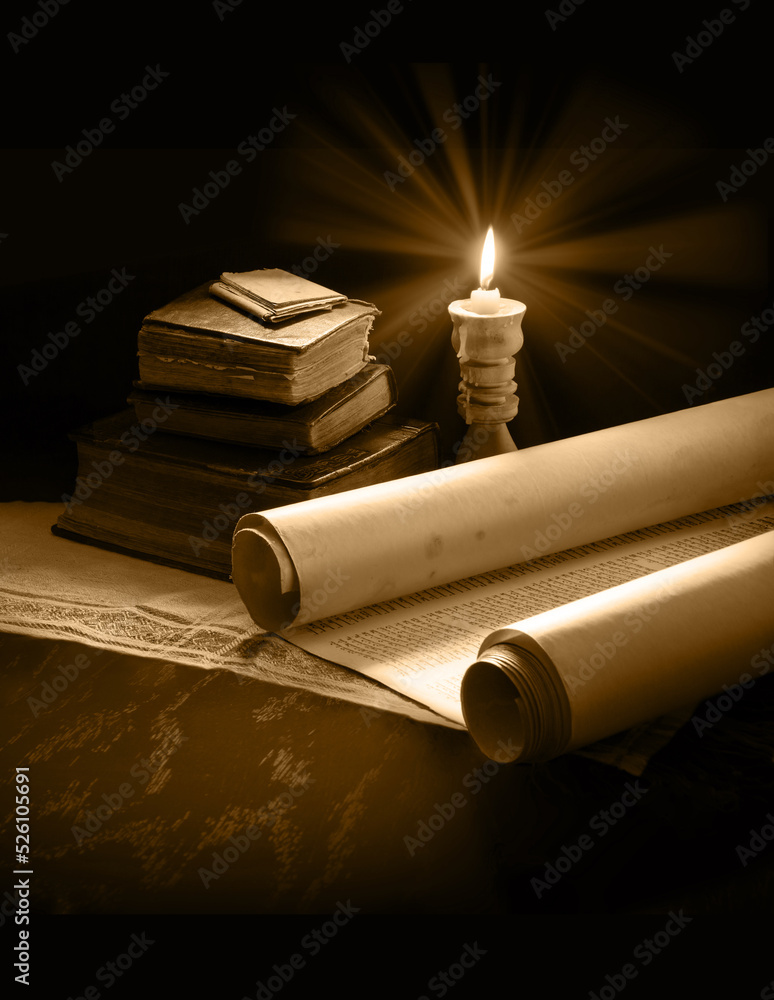 Wall mural still life from ancient books with candles - Wall murals