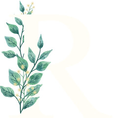 White Letter R PNG with floral arrangement with transparent background