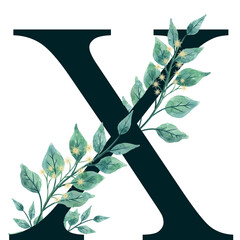 Black Letter X PNG with floral arrangement with transparent background