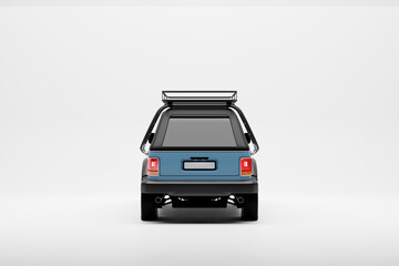 Blue  modern SUV prepared for safari on white  background - back view - 3D illustration