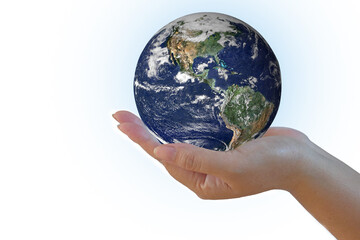 Earth in hands or planet on hand. save of earth. environment concept.Elements of this image furnished by NASA.