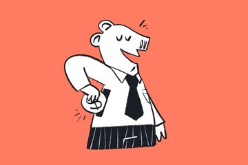 Comic strip cartoony style funny for article, web, socials, post - Pig saving money for self development, self investment