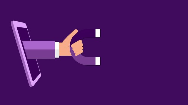 Social media marketing with phone magnet attracting likes promoting customer engagement