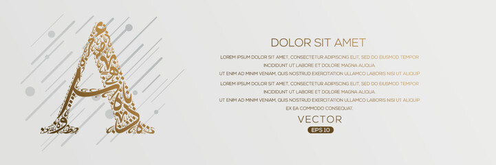 Creative Golden background (A) Letter Shaped By Arabic Letters, Without specific meaning in English.