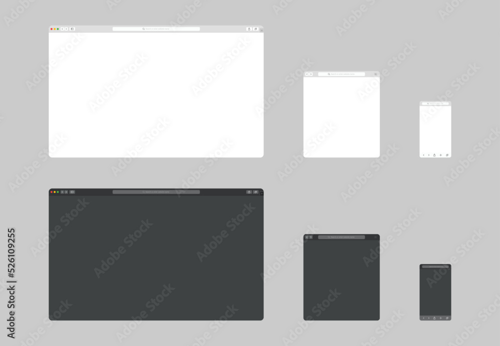 Aufkleber web browser window template. website browser different devices. sample frame design web page mockup.