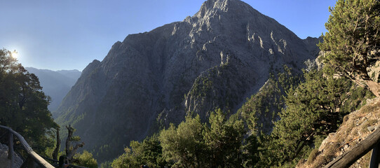 Mountain landscape on Samaria Gorge hiking path on island of Crete, Greece