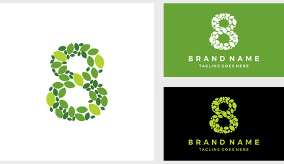 Fototapeta na wymiar Number eight 8 eco leaves logo icon vector
