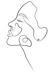 A happy woman. One line drawing the face and hair.