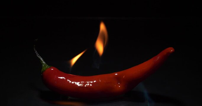 red burning hot chili pepper on dark background. High quality 4k footage