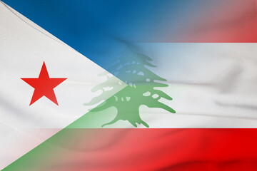 Obraz na płótnie Canvas Djibouti and Lebanon national flag transborder relations LBN DJI