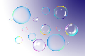 Many beautiful soap bubbles on color background